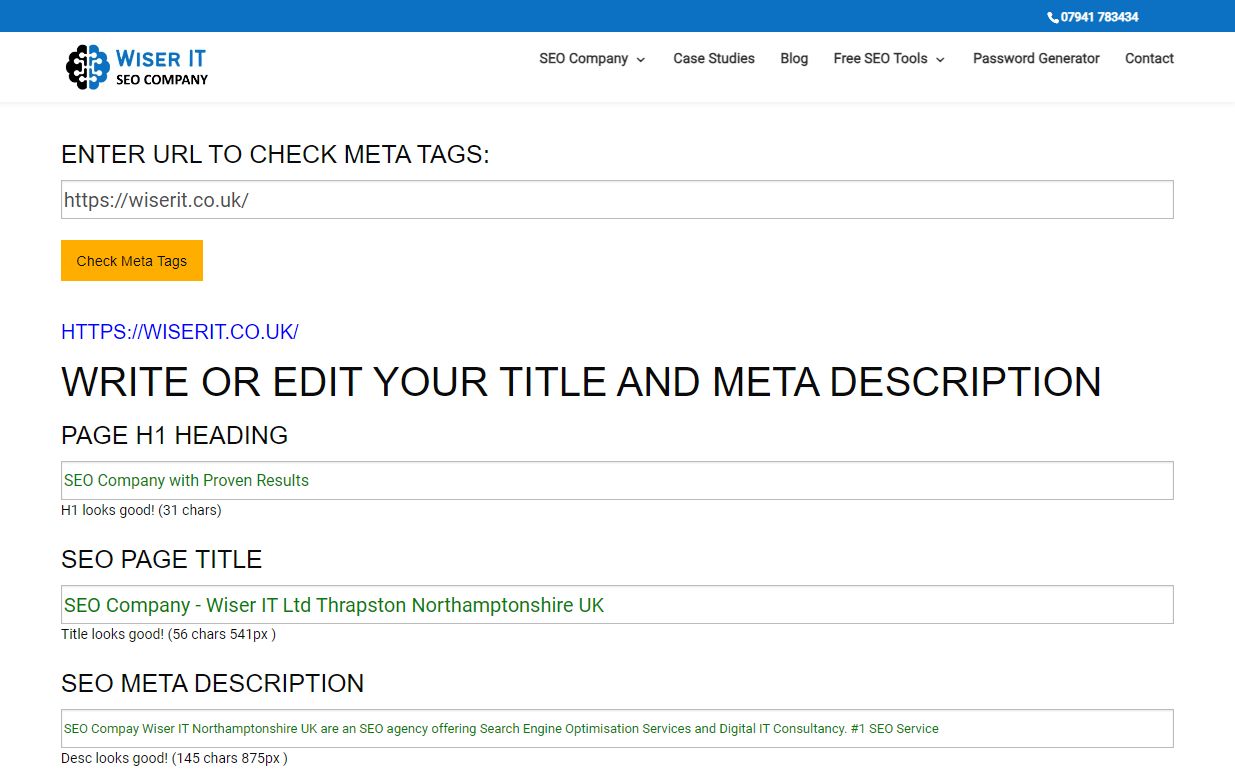 Free meta tag tool by Wiser IT SEO Company Thrapston
